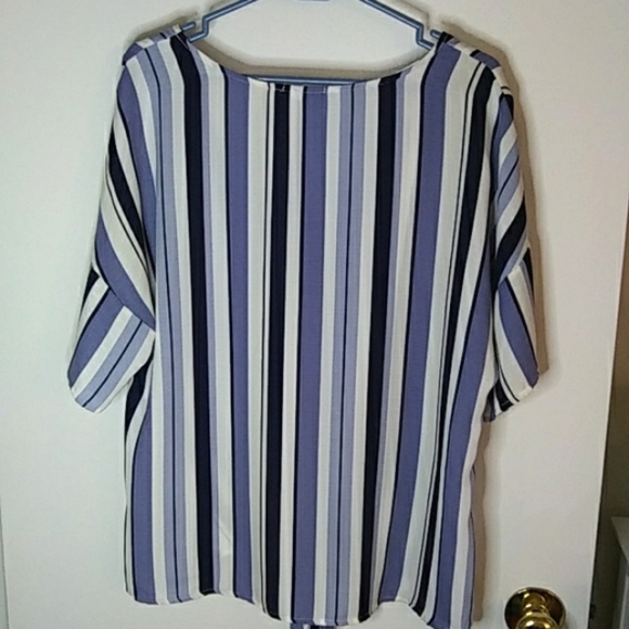 Cotton Bleu blue and white striped V Neck blouse. Size L - Picture 2 of 6